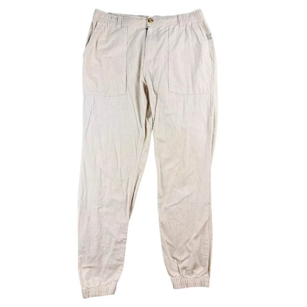 Onia Corduroy Jogger Pants Men L Cream Cotton Elastic Cuffs Drawstring Waist